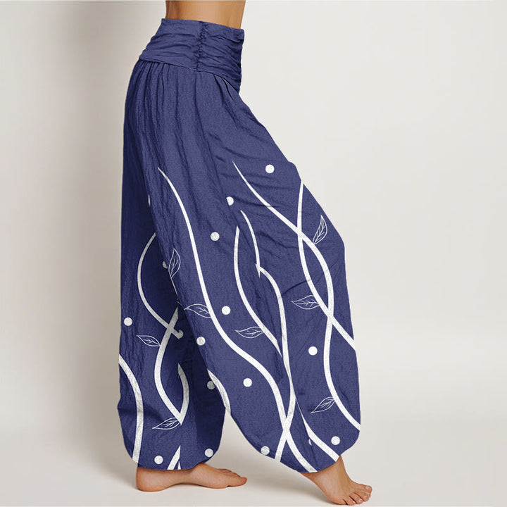 Buddha Stones Cotton Casual Minimalist Vine Leaf Pattern Women's Elastic Waist Harem Pants - image 8