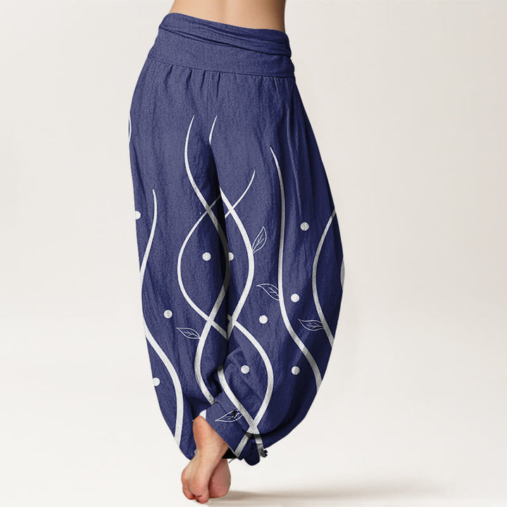 Buddha Stones Casual Minimalist Vine Leaf Pattern Women's Elastic Waist Harem Pants - image 10