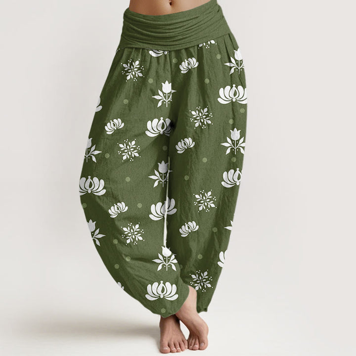 Buddha Stones Casual Lotus Small Dots Pattern Women's Elastic Waist Harem Pants - OliveDrab - US22，UK/AU26，EU54 (6XL) - image 5