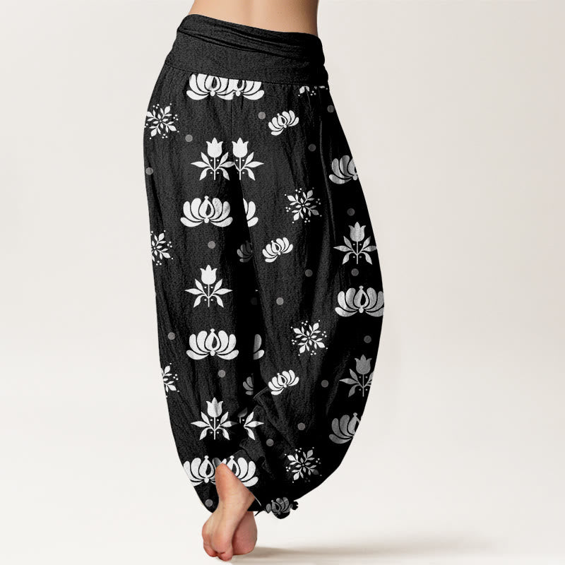 Buddha Stones Casual Lotus Small Dots Pattern Women's Elastic Waist Harem Pants - image 10