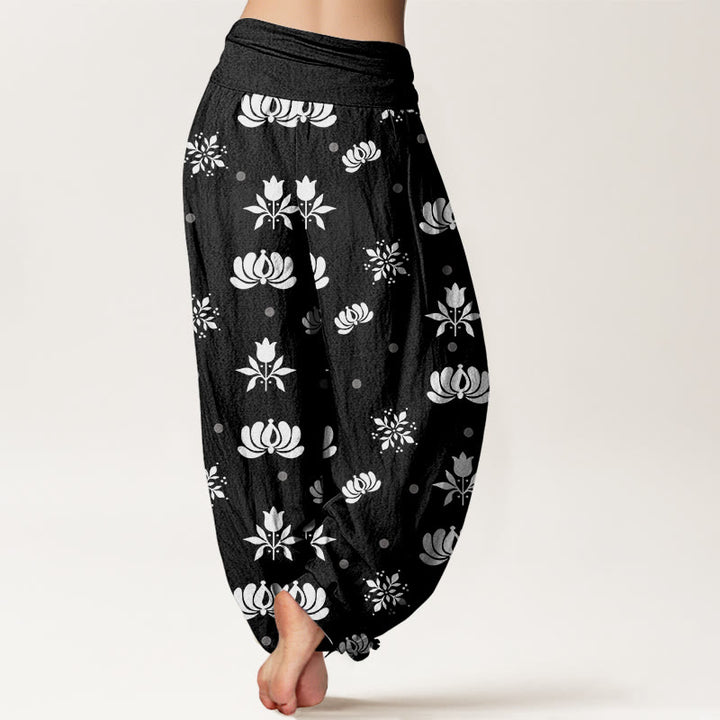 Buddha Stones Casual Lotus Small Dots Pattern Women's Elastic Waist Harem Pants - image 10