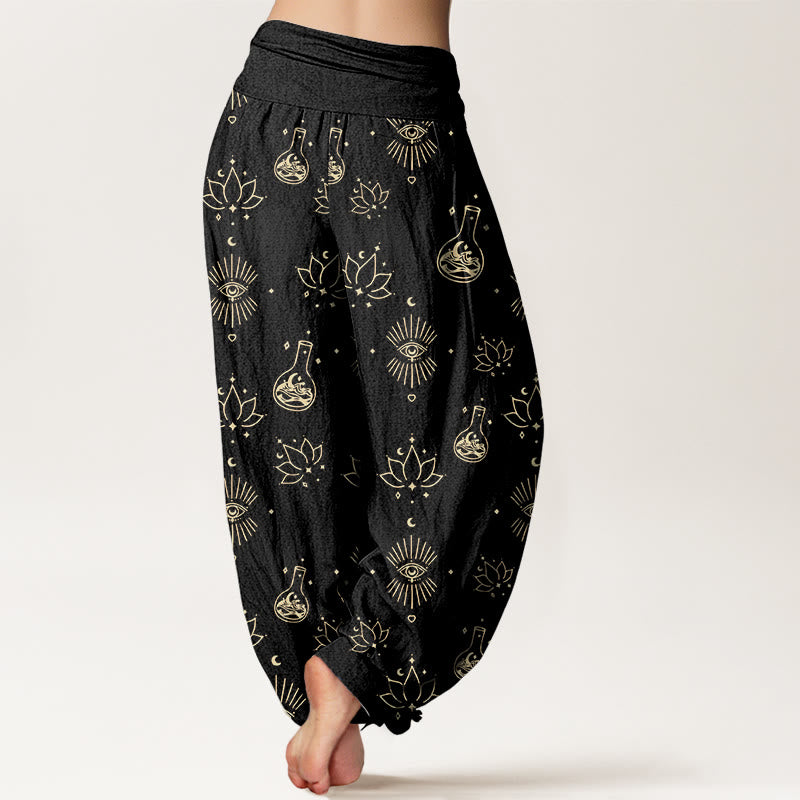 Buddha Stones Casual Lotus Eye Of Horus Pattern Women's Elastic Waist Harem Pants - image 3