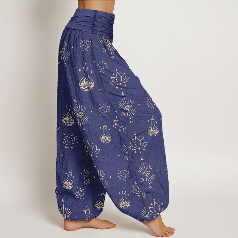 Buddha Stones Casual Lotus Eye Of Horus Pattern Women's Elastic Waist Harem Pants - image 6