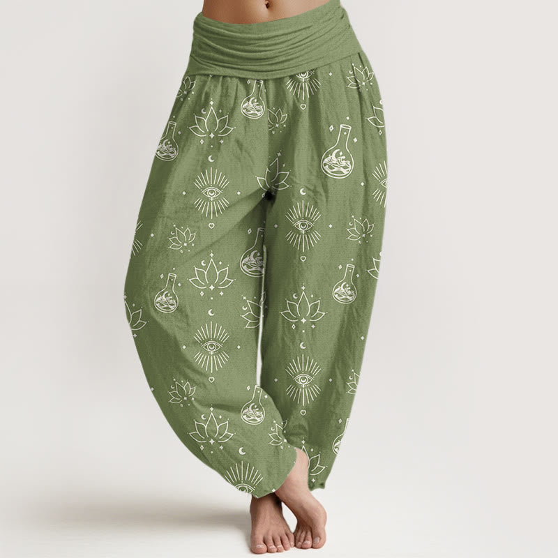 Buddha Stones Casual Lotus Eye Of Horus Pattern Women's Elastic Waist Harem Pants - OliveDrab - US22，UK/AU26，EU54 (6XL) - image 8
