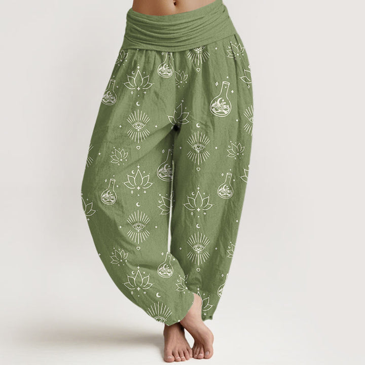 Buddha Stones Casual Lotus Eye Of Horus Pattern Women's Elastic Waist Harem Pants - OliveDrab - US22，UK/AU26，EU54 (6XL) - image 8