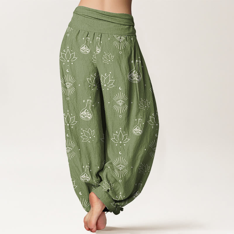 Buddha Stones Casual Lotus Eye Of Horus Pattern Women's Elastic Waist Harem Pants - image 10