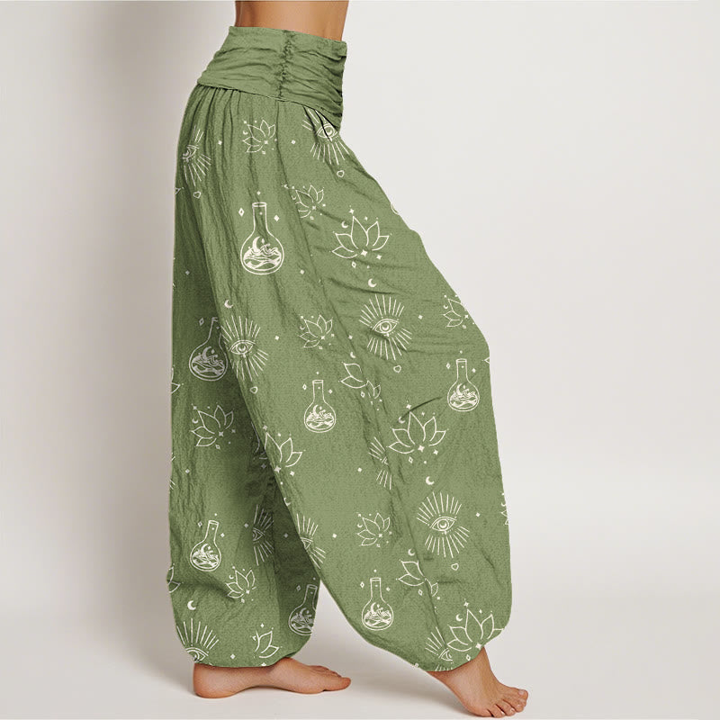 Buddha Stones Casual Lotus Eye Of Horus Pattern Women's Elastic Waist Harem Pants - image 9