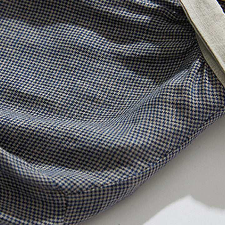 Buddha Stones Commute DimGray Plaid Lantern Long Sleeve Cotton Linen Midi Dress With Pockets - image 5