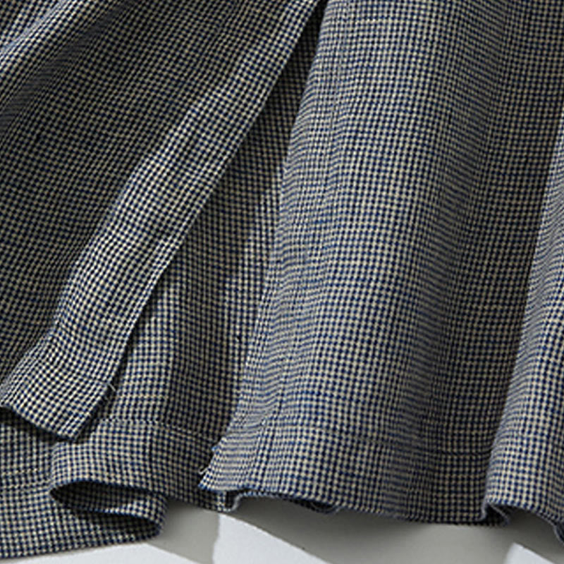 Buddha Stones Commute DimGray Plaid Lantern Long Sleeve Cotton Linen Midi Dress With Pockets - image 9