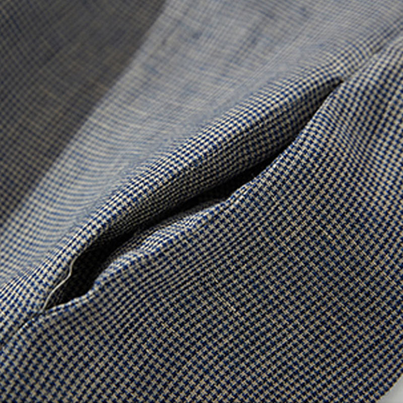 Buddha Stones Commute DimGray Plaid Lantern Long Sleeve Cotton Linen Midi Dress With Pockets - image 8