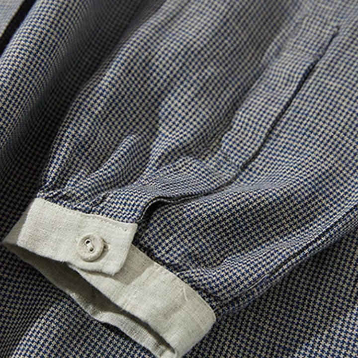 Buddha Stones Commute DimGray Plaid Lantern Long Sleeve Cotton Linen Midi Dress With Pockets - image 6