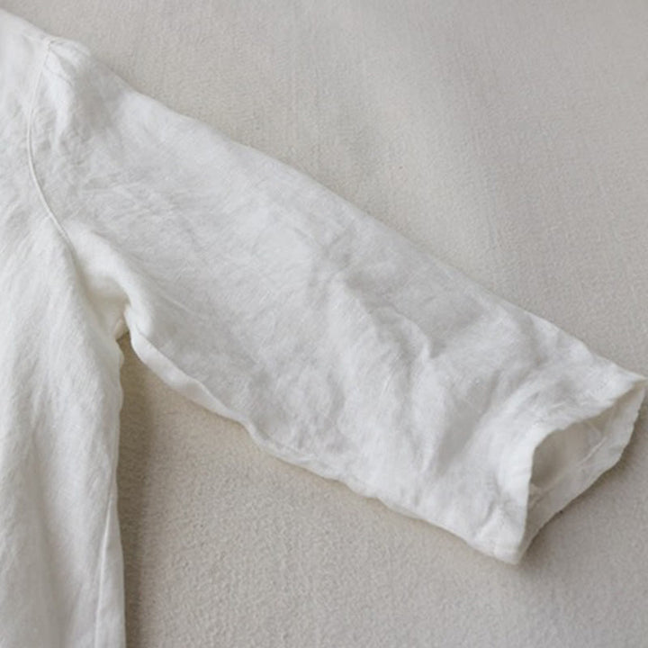 Buddha Stones Buttons Design Lapel Three Quarter Sleeve Cotton Linen Midi Dress With Pockets - image 10