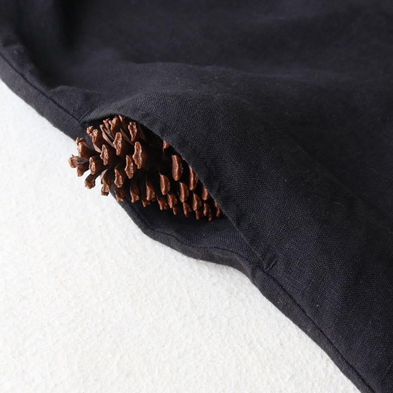 Buddha Stones Buttons Design Lapel Three Quarter Sleeve Cotton Linen Midi Dress With Pockets - image 5