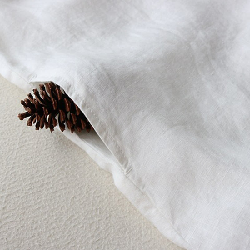 Buddha Stones Buttons Design Lapel Three Quarter Sleeve Cotton Linen Midi Dress With Pockets - image 10