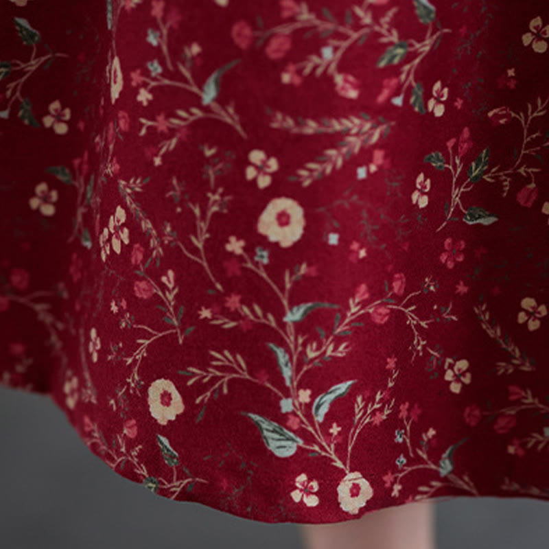 Buddha Stones Ethnic Printing Drawstring Long Sleeve Cotton Linen Midi Dress With Pockets - image 19