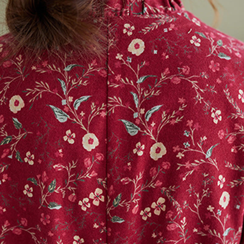 Buddha Stones Ethnic Printing Drawstring Long Sleeve Cotton Linen Midi Dress With Pockets - image 13