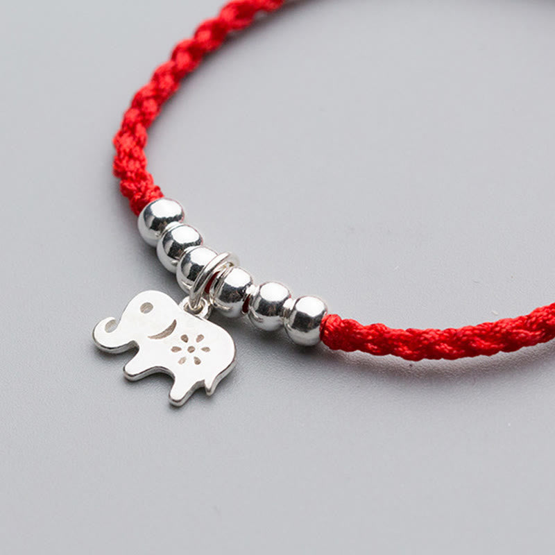 Buddha Stones 925 Sterling Silver Beads Snowflake Elephant Red String Luck Bracelet - image 3