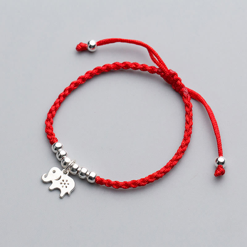 Buddha Stones 925 Sterling Silver Beads Snowflake Elephant Red String Luck Bracelet - image 1