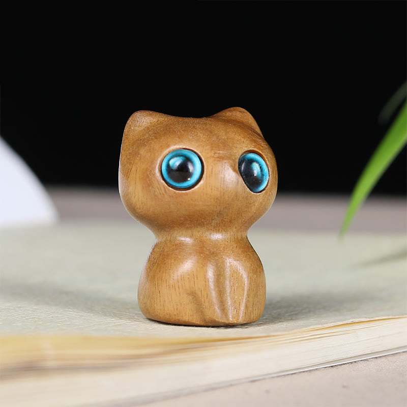 Buddha Stones Ebony Wood Small Leaf Red Sandalwood Cute Cat Animals Calm Decoration - Green Sandalwood (33*24*21mm) - image 6