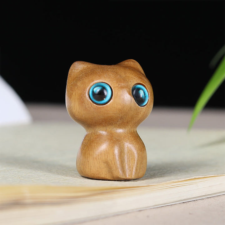 Buddha Stones Ebony Wood Small Leaf Red Sandalwood Cute Cat Animals Calm Decoration - Green Sandalwood (33*24*21mm) - image 6