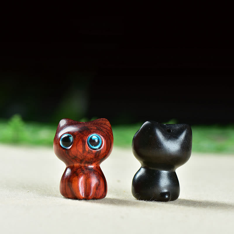 Buddha Stones Ebony Wood Small Leaf Red Sandalwood Cute Cat Animals Calm Decoration - image 18