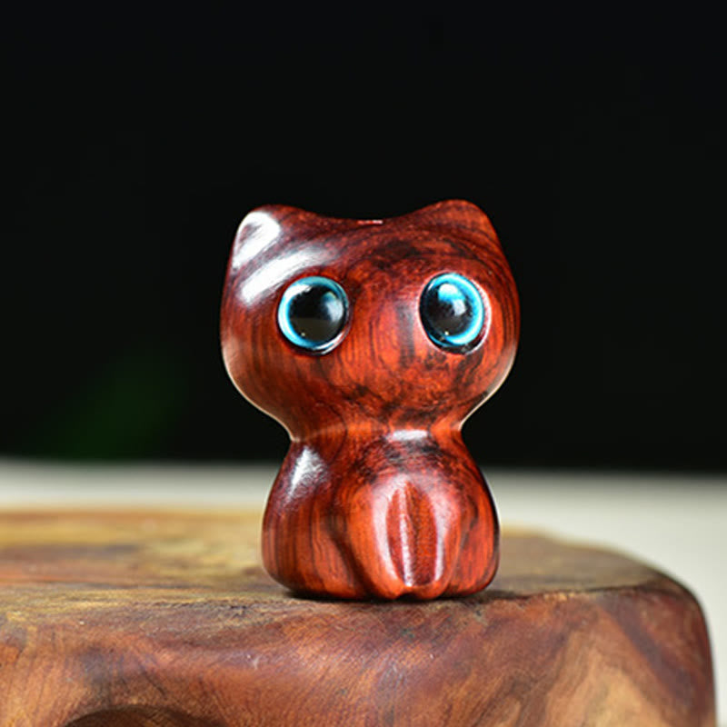 Buddha Stones Ebony Wood Small Leaf Red Sandalwood Cute Cat Animals Calm Decoration - image 10