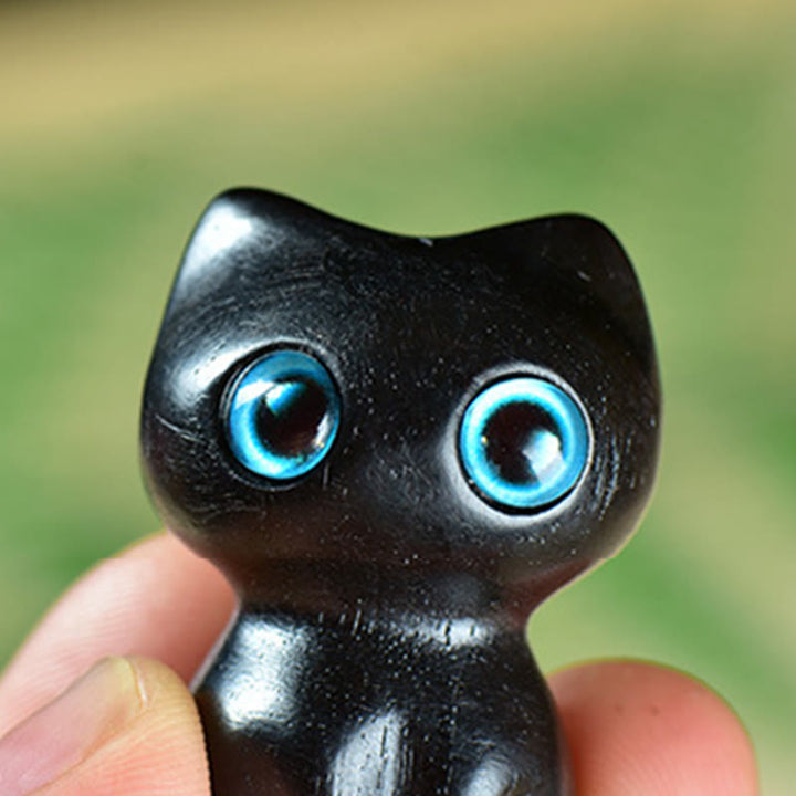 Buddha Stones Ebony Wood Small Leaf Red Sandalwood Cute Cat Animals Calm Decoration - image 3