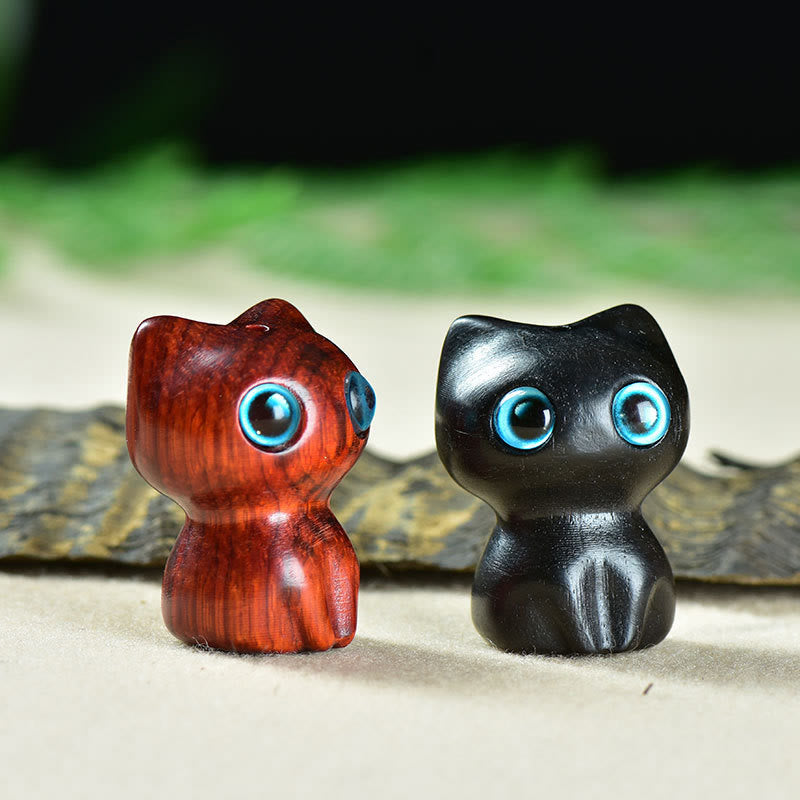 Buddha Stones Ebony Wood Small Leaf Red Sandalwood Cute Cat Animals Calm Decoration - image 17