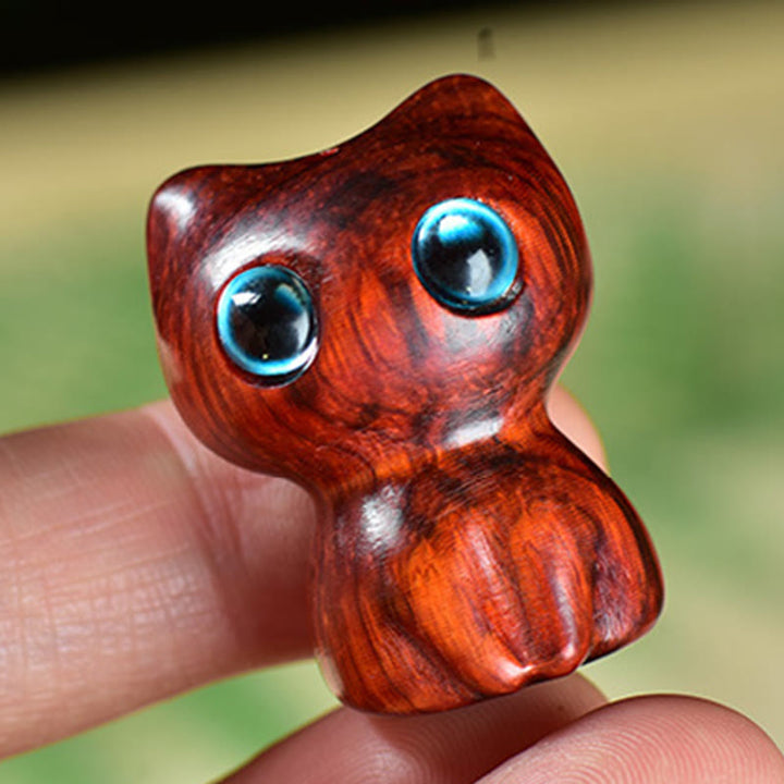 Buddha Stones Ebony Wood Small Leaf Red Sandalwood Cute Cat Animals Calm Decoration - image 11