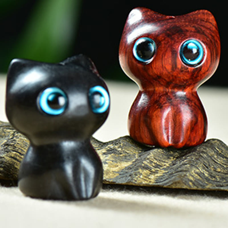 Buddha Stones Ebony Wood Small Leaf Red Sandalwood Cute Cat Animals Calm Decoration - image 21