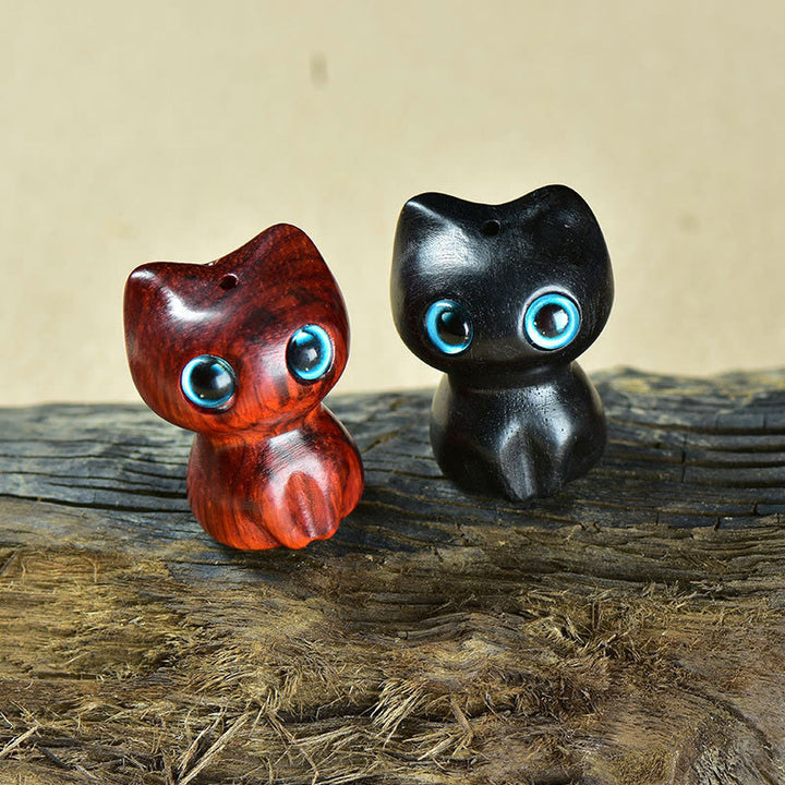 Buddha Stones Ebony Wood Small Leaf Red Sandalwood Cute Cat Animals Calm Decoration - image 19