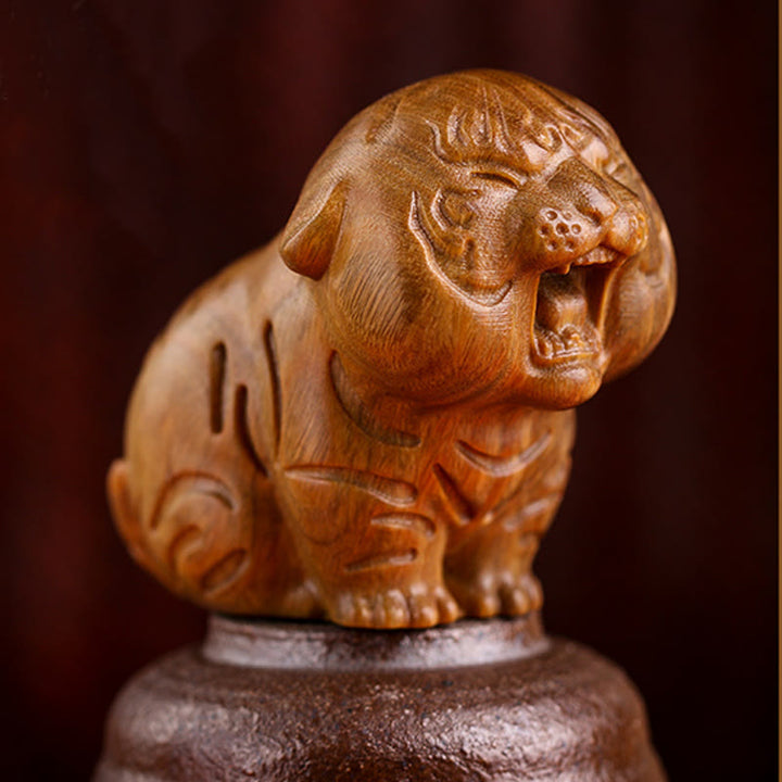 Buddha Stones Green Sandalwood Cute Tiger Animals Positive Decoration - image 4