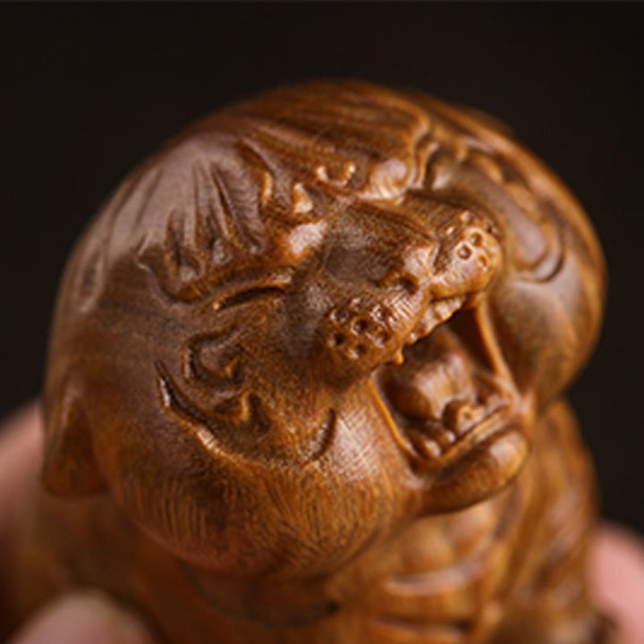 Buddha Stones Green Sandalwood Cute Tiger Animals Positive Decoration - image 11