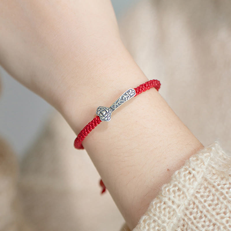Buddha Stones Retro 925 Sterling Silver Ruyi As One Wishes Red String Braided Luck Bracelet - image 11