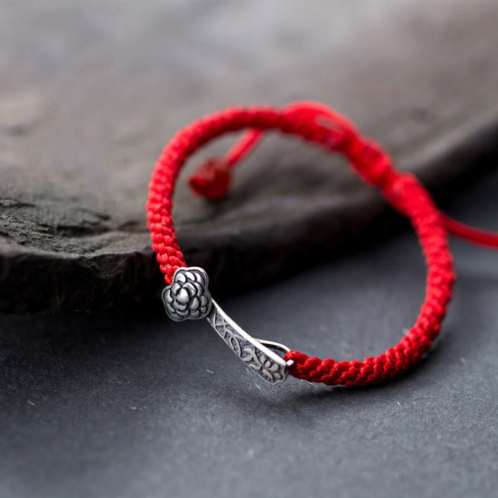 Buddha Stones Retro 925 Sterling Silver Ruyi As One Wishes Red String Braided Luck Bracelet - 925 Sterling Silver(Wrist Circumference: 15-21cm) - image 0