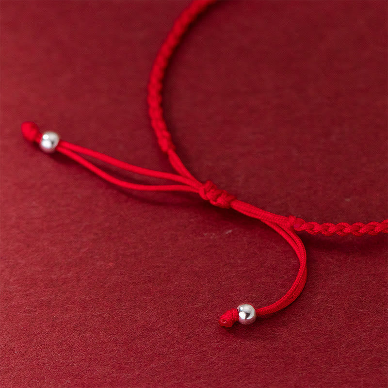Buddha Stones Retro 925 Sterling Silver Four Leaf Clover Pearl Luck Red String Bracelet - image 4