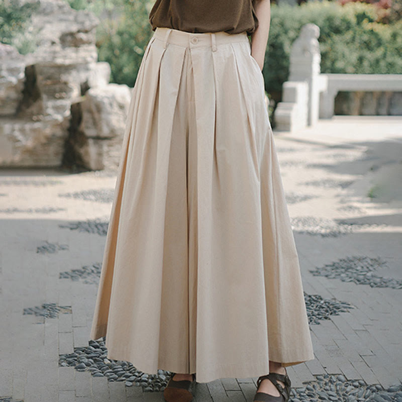 Buddha Stones Casual Plain Loose Cotton Women's Wide Leg Pants With Pockets - Wheat - US12，UK/AU16，EU44 (2XL) - image 0