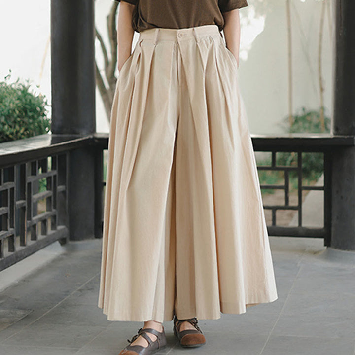 Buddha Stones Casual Plain Loose Cotton Women's Wide Leg Pants With Pockets - image 7