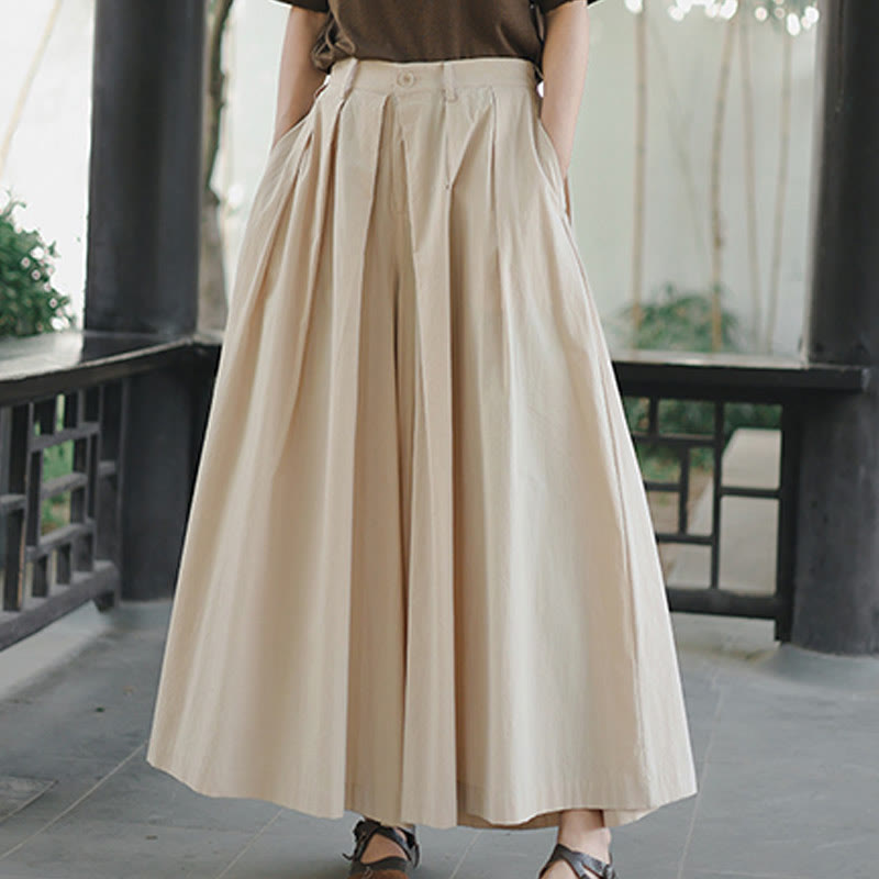 Buddha Stones Casual Plain Loose Cotton Women's Wide Leg Pants With Pockets - image 8