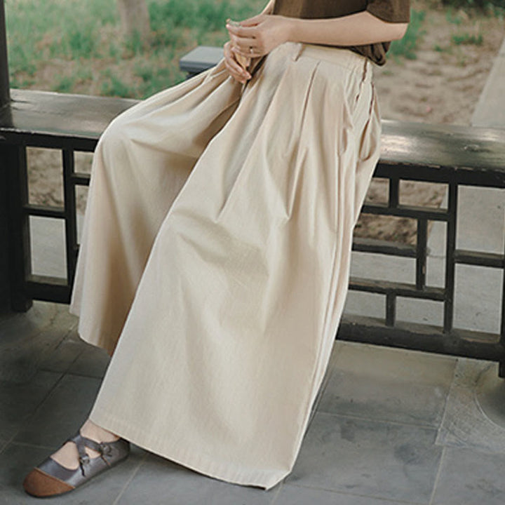 Buddha Stones Casual Plain Loose Cotton Women's Wide Leg Pants With Pockets - image 6