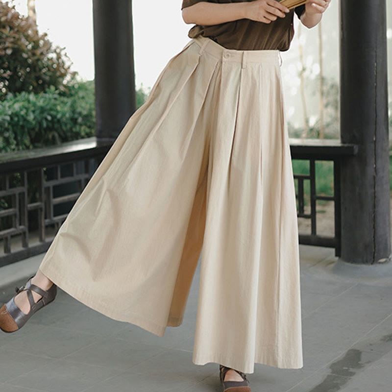 Buddha Stones Casual Plain Loose Cotton Women's Wide Leg Pants With Pockets - image 9