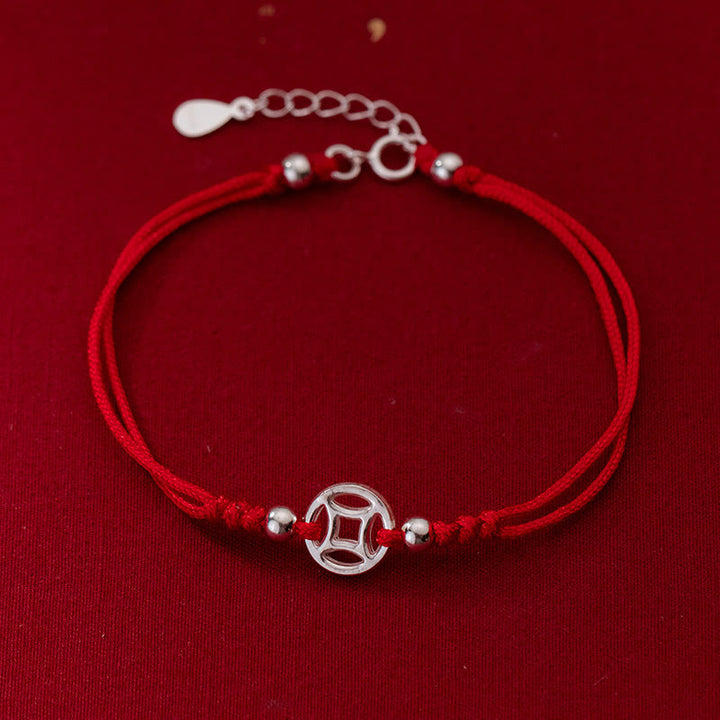 Buddha Stones 925 Sterling Silver Hollow Copper Coin Luck String Bracelet - 925 Sterling Silver(Wrist Circumference: 15-18cm) - image 1