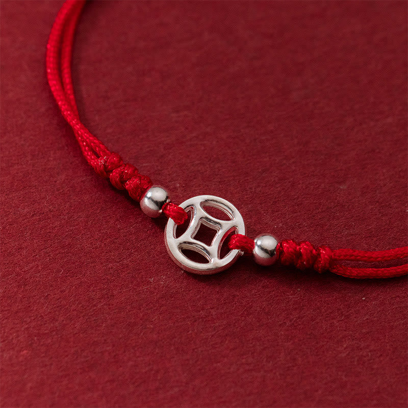 Buddha Stones 925 Sterling Silver Hollow Copper Coin Luck String Bracelet - image 3