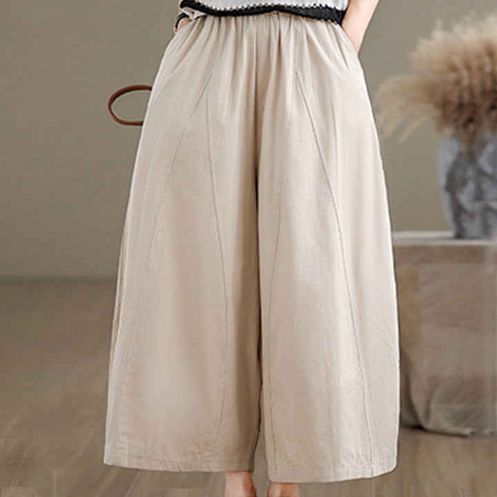 Buddha Stones Casual Plain Cotton Women's 7-8 Length Wide Leg Pants With Pockets - image 1