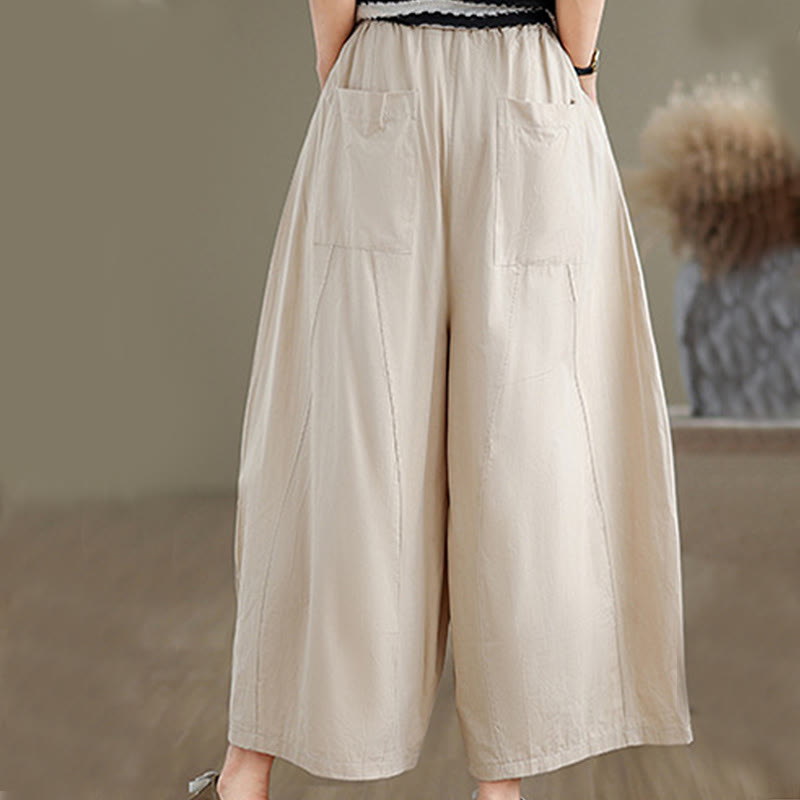 Buddha Stones Casual Plain Cotton Women's 7-8 Length Wide Leg Pants With Pockets - image 4