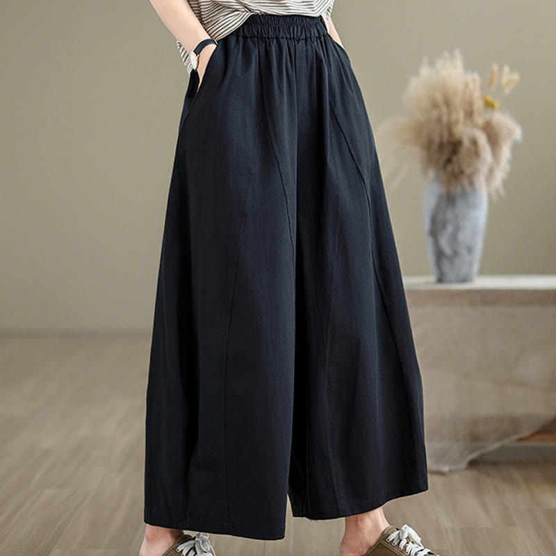 Buddha Stones Casual Plain Cotton Women's 7-8 Length Wide Leg Pants With Pockets - image 8