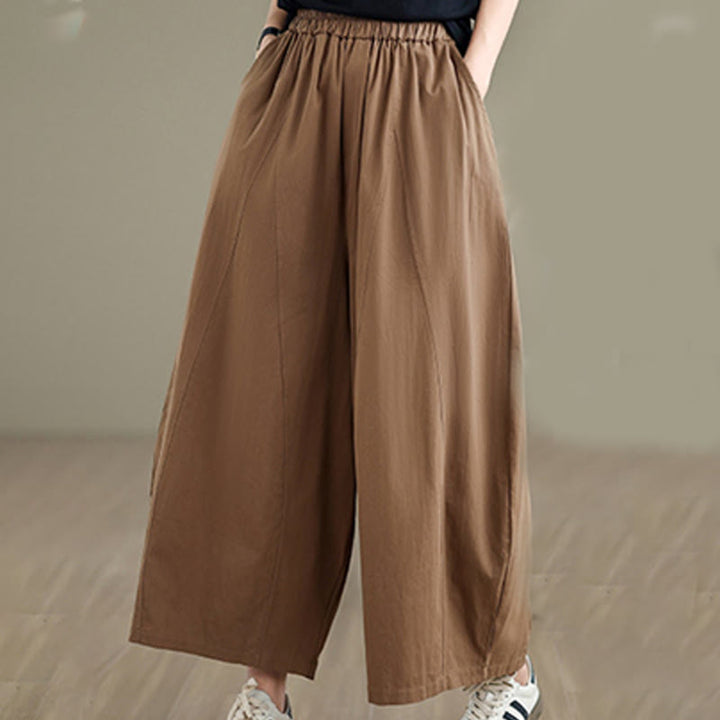 Buddha Stones Casual Plain Cotton Women's 7-8 Length Wide Leg Pants With Pockets - image 15