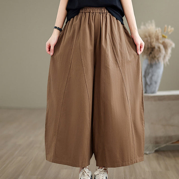 Buddha Stones Casual Plain Cotton Women's 7-8 Length Wide Leg Pants With Pockets - Peru - US8-10，UK/AU12-14，EU40-42 (2XL) - image 12