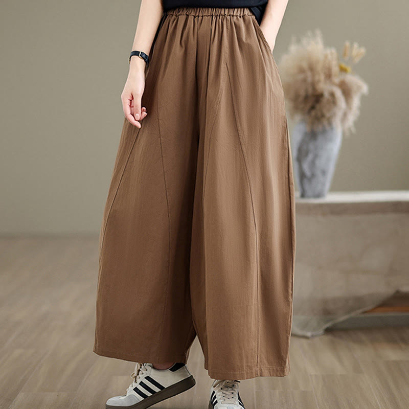Buddha Stones Casual Plain Cotton Women's 7-8 Length Wide Leg Pants With Pockets - image 15