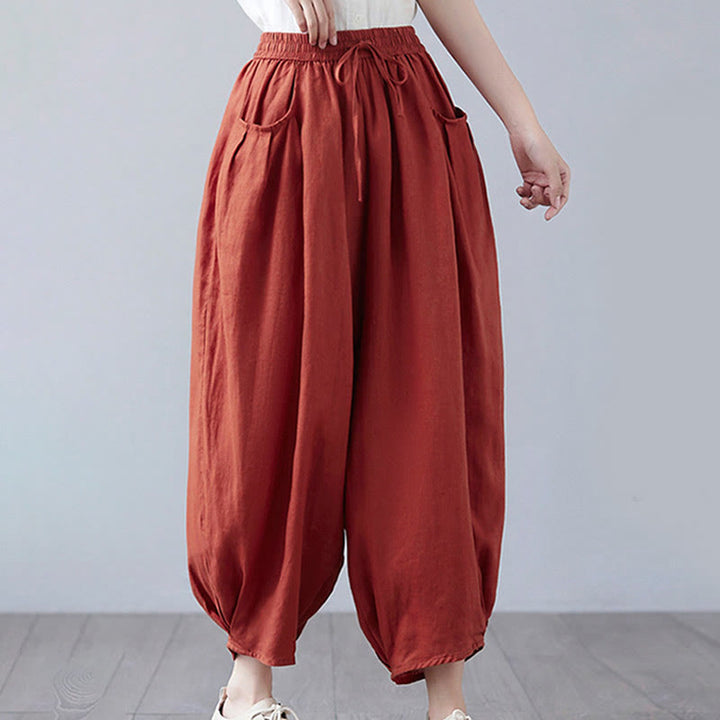 Buddha Stones Summer Plain Cropped Pants Women's Cotton Linen Harem Pants With Pockets - image 41